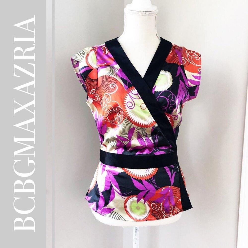 BCBGMAXAZRIA Satin Wrap Kimono Top